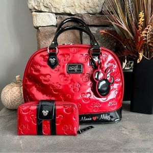 Minnie Mouse Loves Mickey Loungefly Purse and Wallet Faux Patent Leather